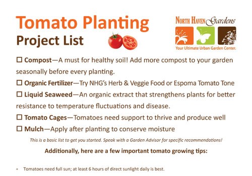 Tomato Project List at North Haven Gardens
