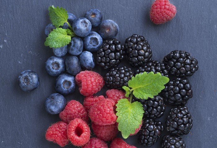 Blueberries, blackberries and raspberries.